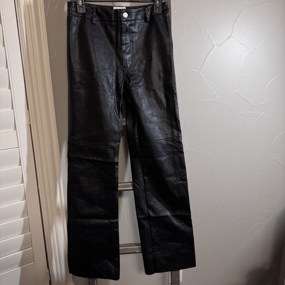 Princess Polly Pants Womens 6 Black Faux Leather High Rise Straight Leg PU Vegan